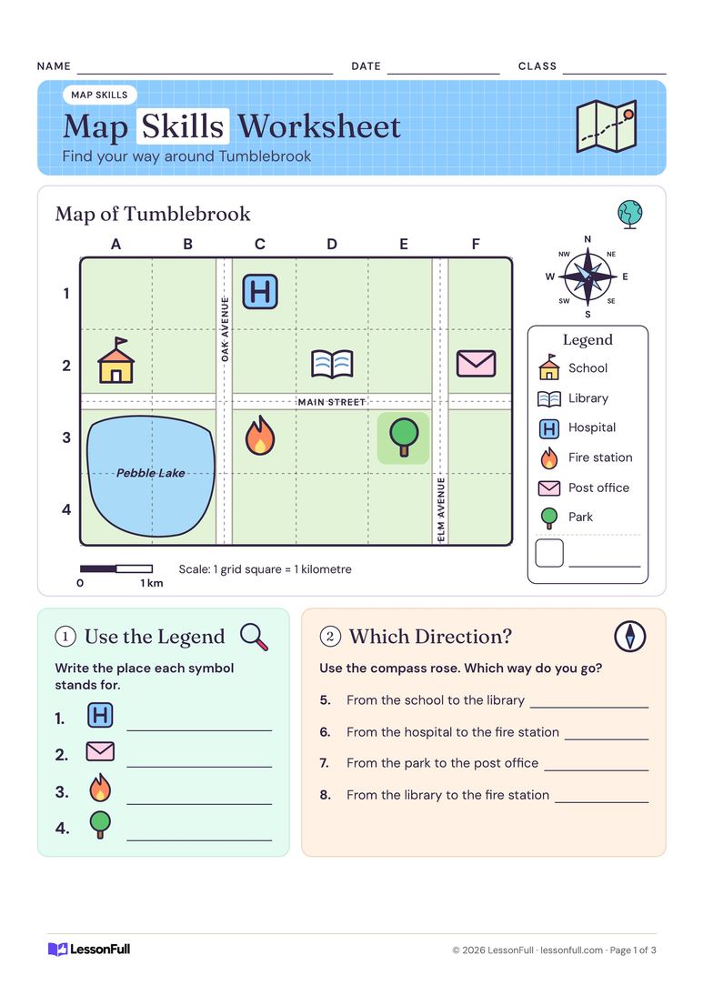 Map Skills Worksheet — HASS worksheet for years 3–5