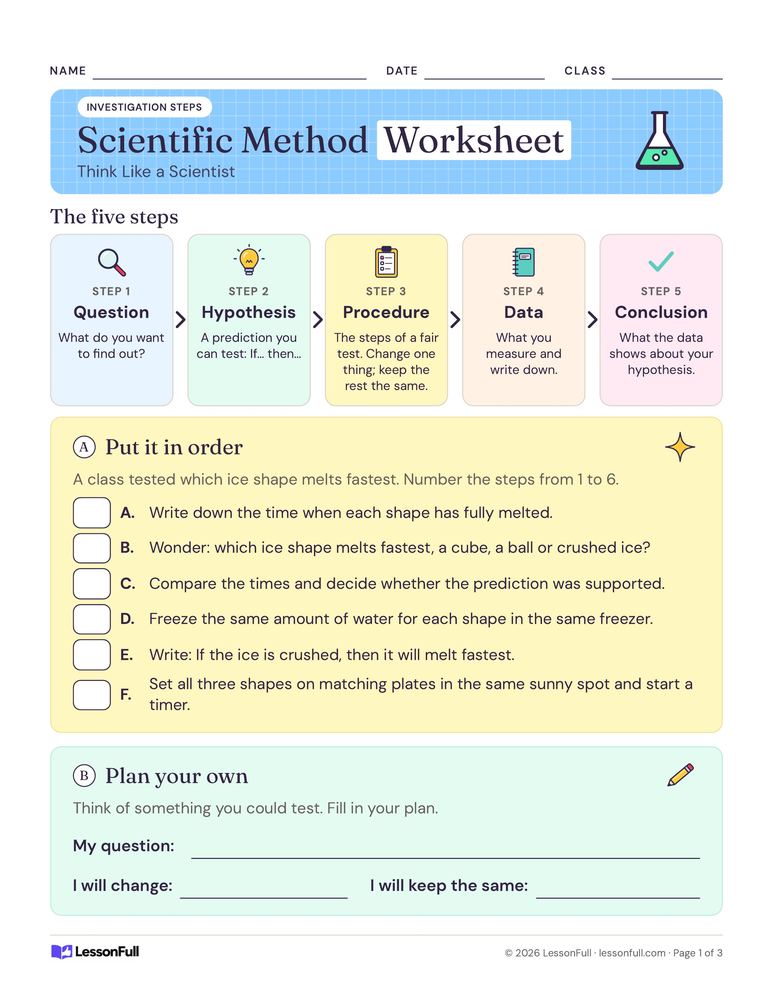 Scientific Method Worksheet — science worksheet for grades 3–5