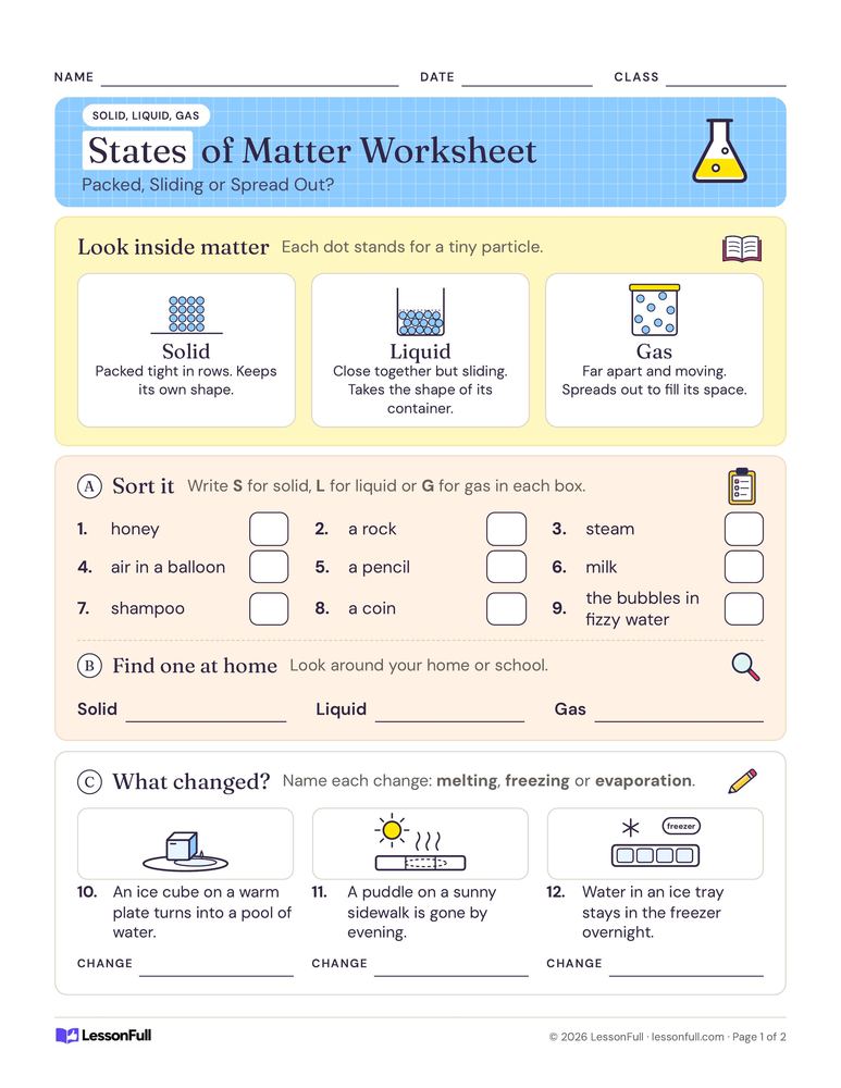 States of Matter Worksheet